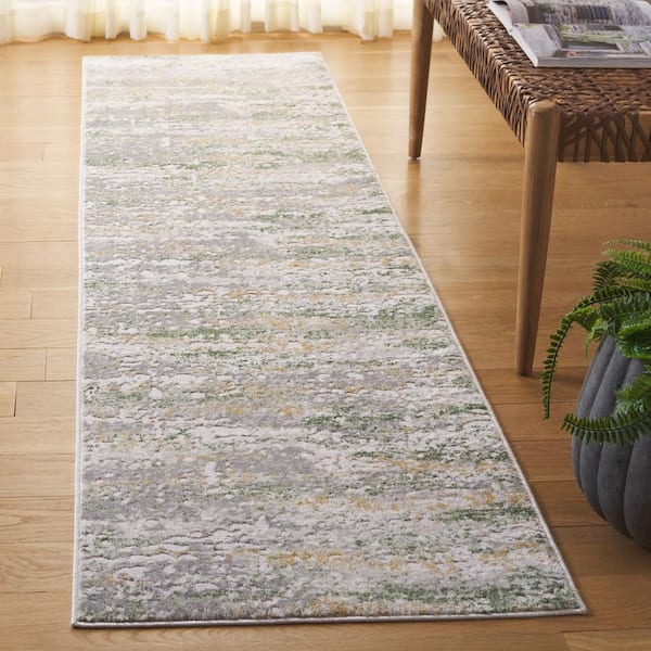 Palma 2 ft. x 9 ft. Gray/Green Distressed Abstract Runner Rug
