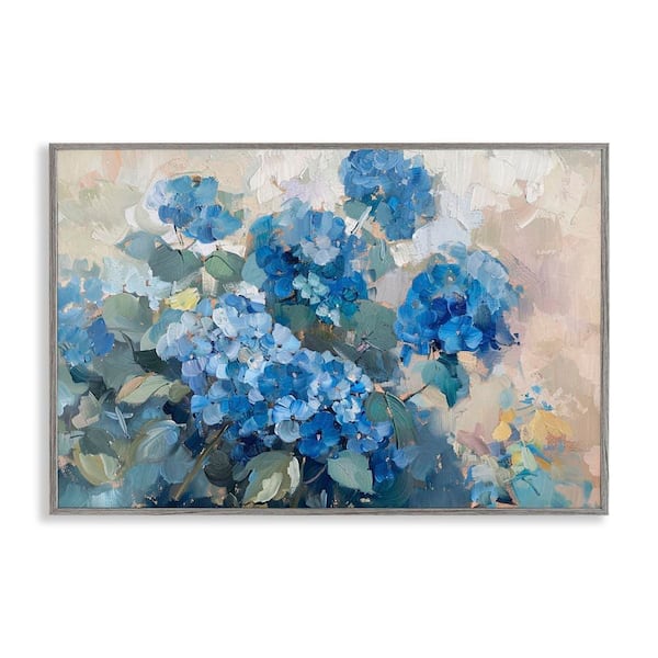 Stupell Industries Blue Hydrangeas Impression by LSR Design Studio Gray Framed Nature Giclee Art Print 12 in. x 18 in.