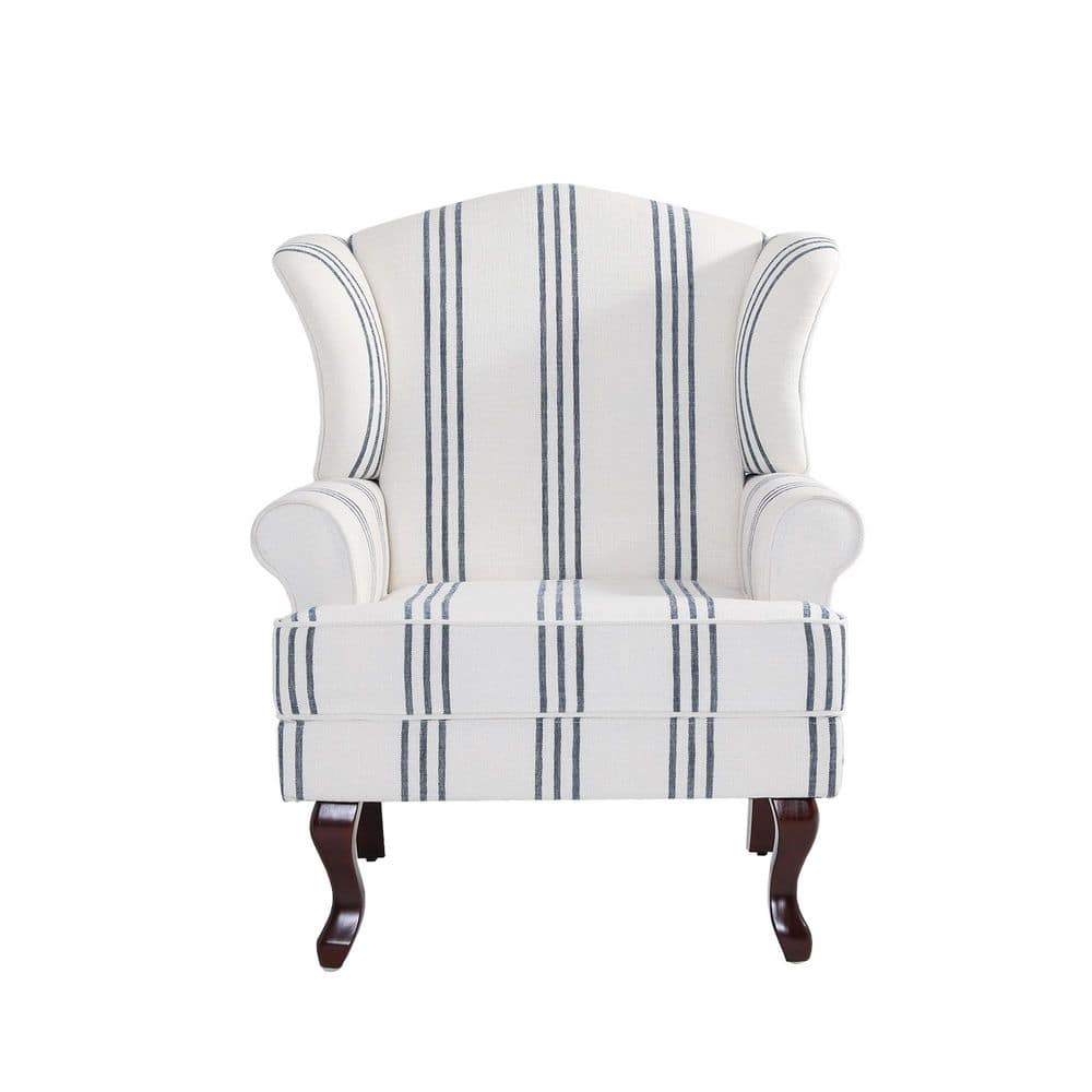 Uixe Mid-Century Retro Style Stripe Navy Linen Upholstered