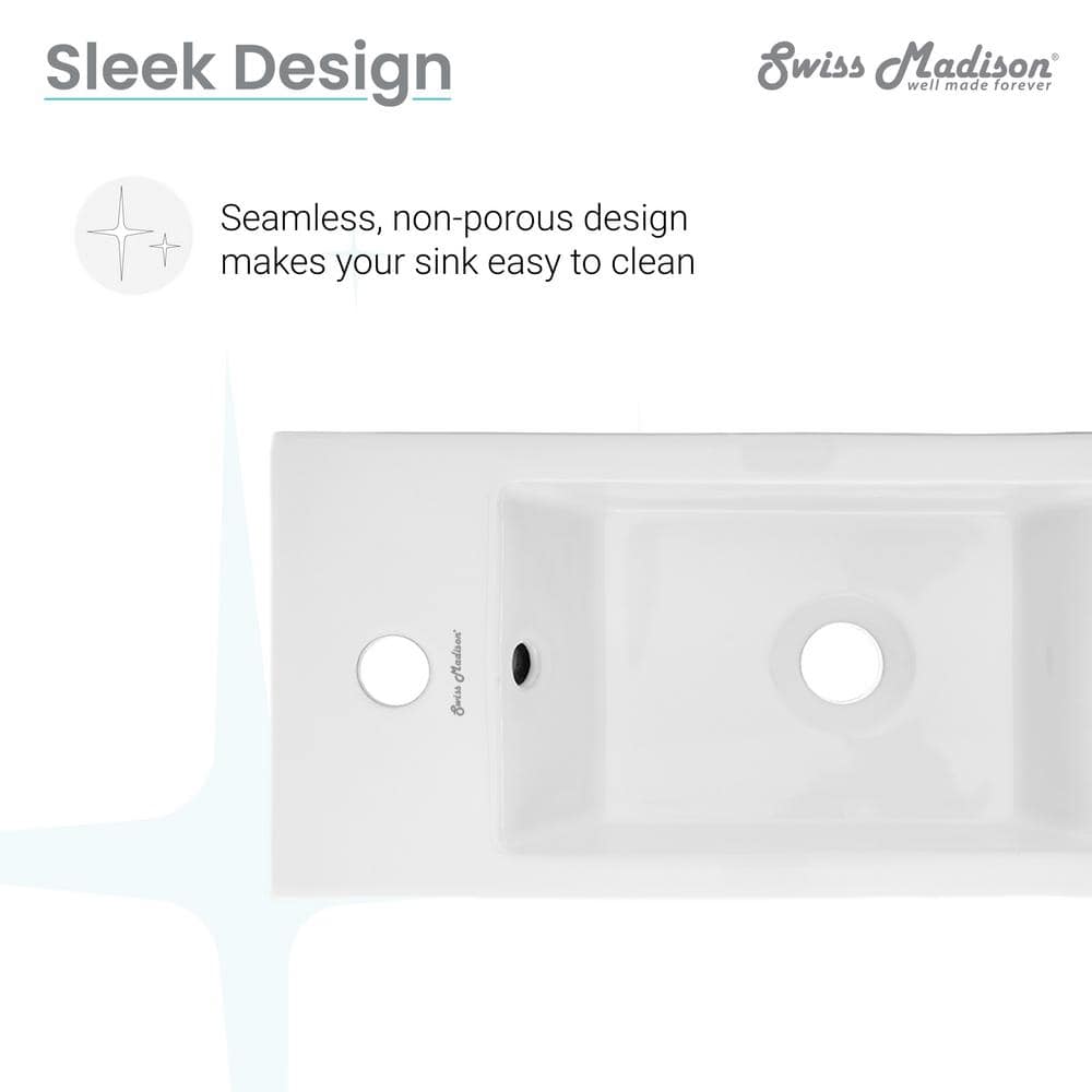 Glossy White Rectangular Ceramic Wall-Mount Sink with Left Faucet