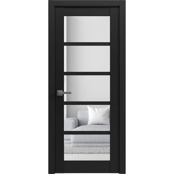 VDOMDOORS 18 in. x 80 in. 1 Panel Black Matte Finished MDF Sliding Door with Hardware