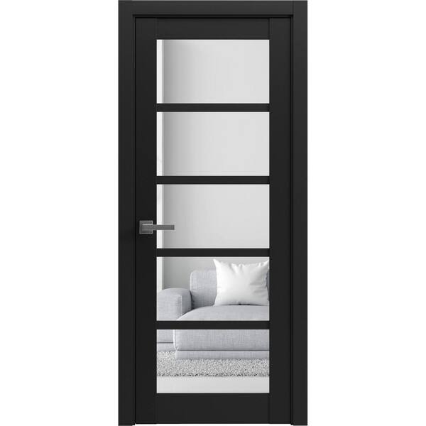 VDOMDOORS 36 in. x 84 in. 1-Panel Black Matte Finished MDF Sliding Door with Hardware