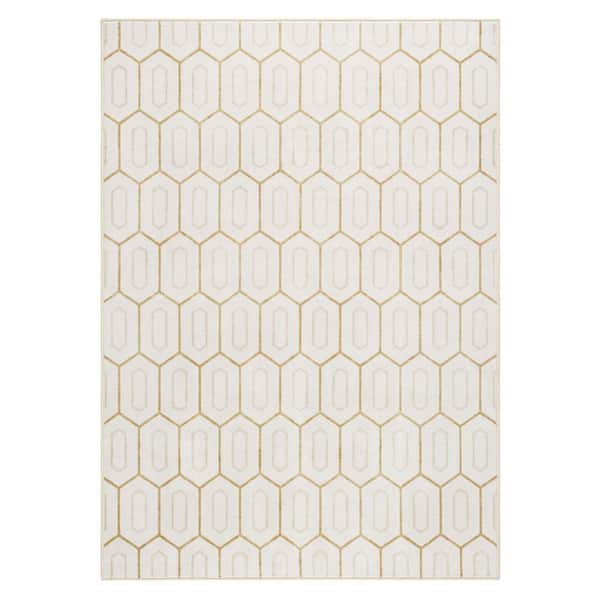EVERWASH Haven 6 ft. x 9 ft. Ivory Mod Geo Washable Area Rug