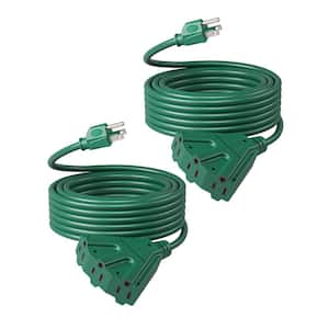 25 ft. 16/3 SJTW Indoor/Outdoor Tri-Tap Extension Cord for Holiday Decoration and Landscaping Lights, Green (2-Pack)