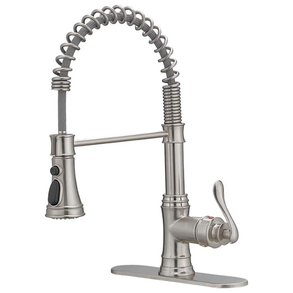 Commercial Spring Single Handle Pull-Down Sprayer Kitchen Faucet with Shiel