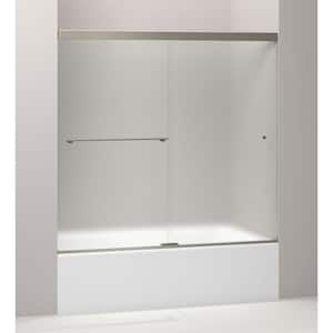 Revel 59.625 in. W x 55.5 in. H Sliding Frameless Tub Door in Anodized Brushed Nickel without Handle