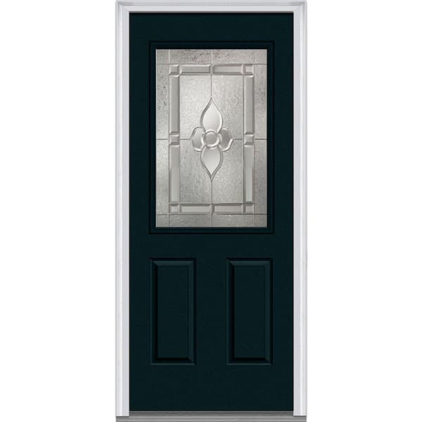 Milliken Millwork 36 in. x 80 in. Master Nouveau Left-Hand 1/2 Lite 2-Panel Classic Primed Fiberglass Smooth Prehung Front Door