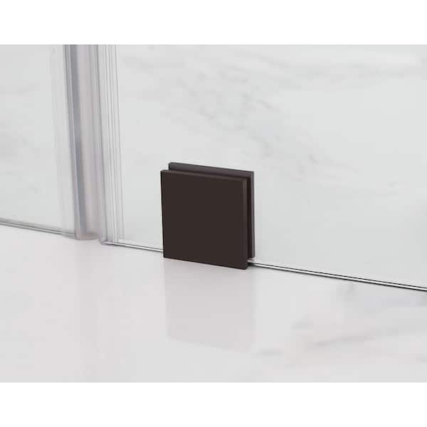 Belmore GS 59.25 in. to 60.25 in. x 60 in. Frameless Hinged Tub Door with Glass Shelves in Matte Black