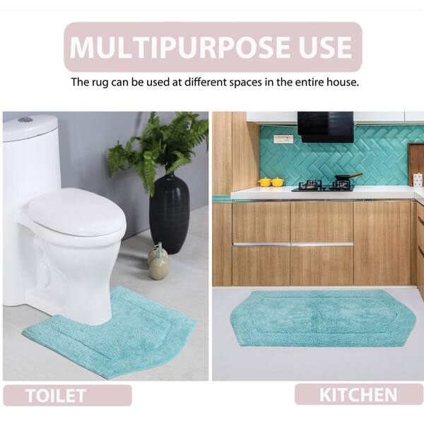 Complete Bathroom Set For Bathroom 3PC Rug Rock Turquoise Memory Foam 1  Mat/ 1 Contour Non Slip , 1 Lid Cover with Matching + 4pc Ceramic Accesories