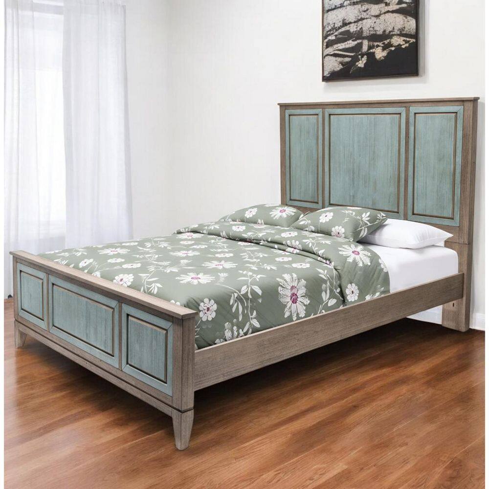 Green Wood Frame Queen Panel Bed