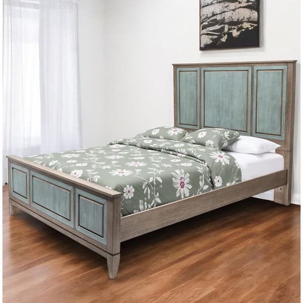 Green Wood Frame Queen Panel Bed