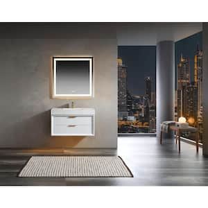 Moray 36 in. W x 21 in. D x 21 in. H Floating Single Sink Bath Vanity in White with White Engineer Marble Countertop