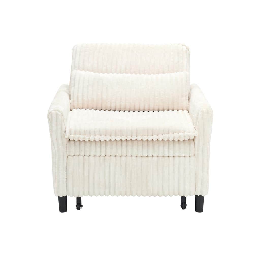 Beige Corduroy Arm Chair Sleeper Sofa Single Couch Sofa Bed With Pillow Sin