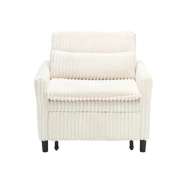 Unbranded Beige Corduroy Arm Chair Sleeper Sofa Single Couch Sofa Bed With Pillow Single Couch Fold Out Bed with Side Storage Bag
