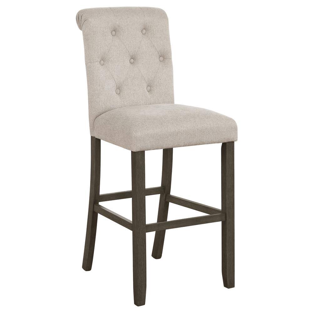 Transitional Beige Linen-Like Tufted Back Bar Stool Set