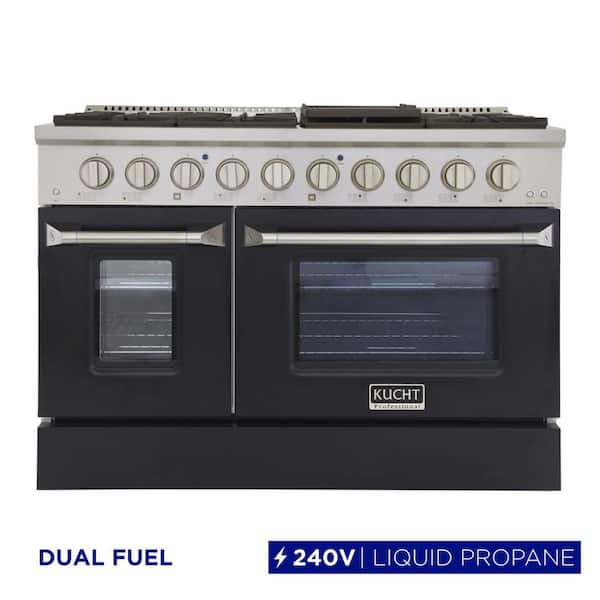 Kucht 48 in. 6.7 cu. ft. LP ready Double Oven Dual Fuel Range with Gas Stove and Electric Oven with Convection Oven in. Black