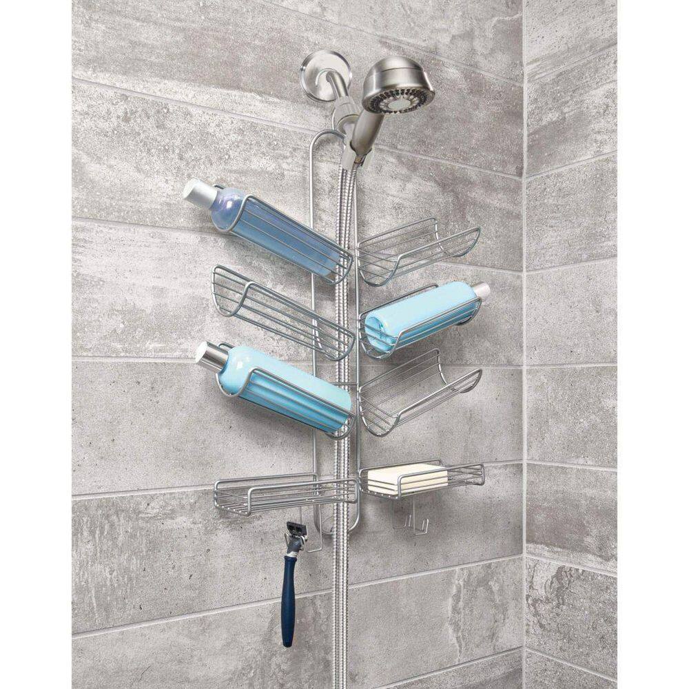 Silver Steel Hanging Shower Caddy with Suction Mount