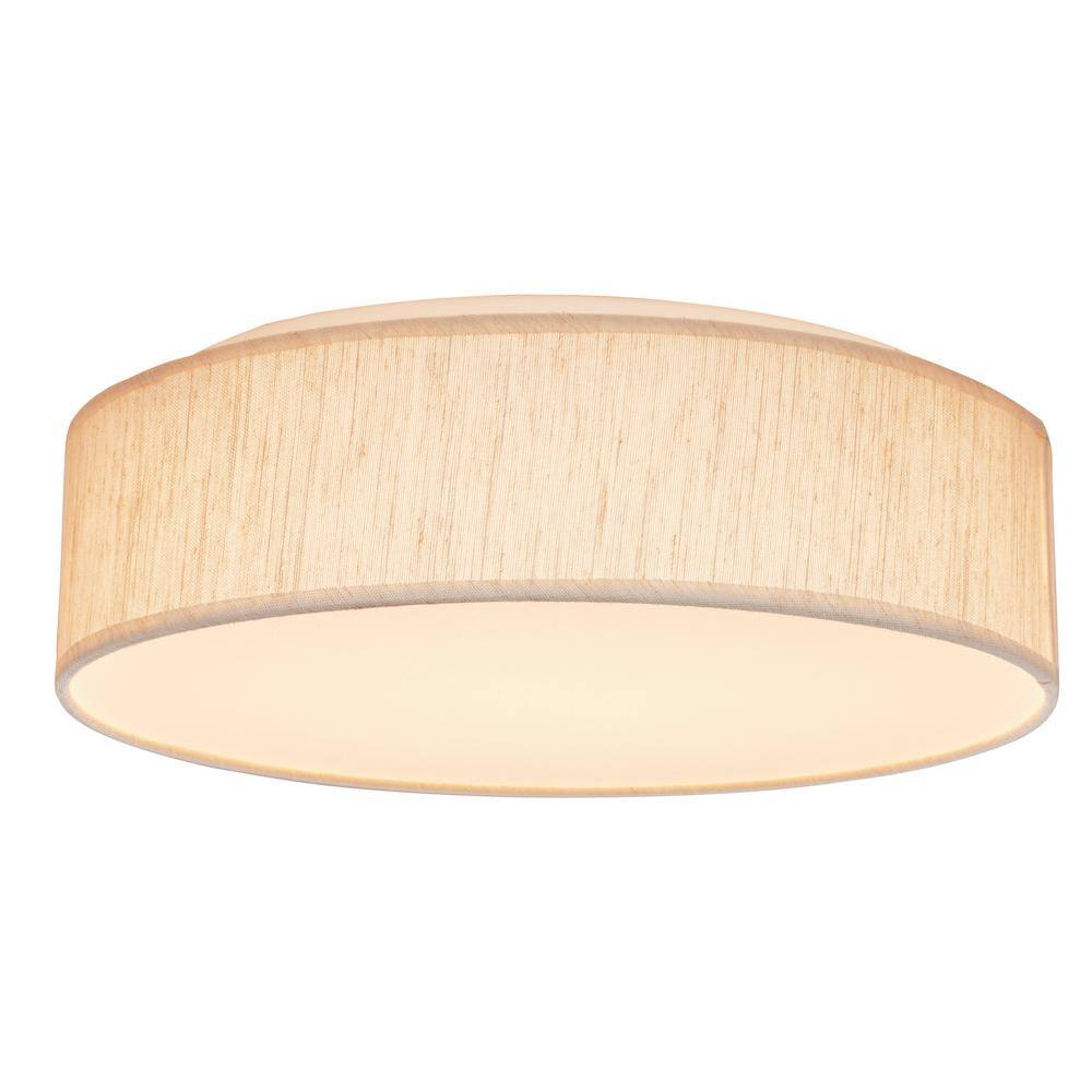 15 in. Beige Contemporary Integrated LED Flush Mount with Fabric Shade and White Acrylic Diffuser (NO TEST)