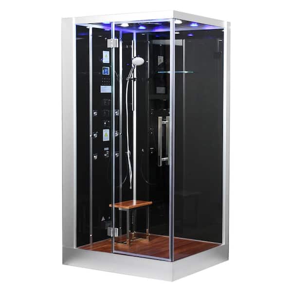 Unbranded Platinum 47 in. x 36 in. x 90 in. Steam Shower in Black with Hinged Door, Left Side Controls and 6 kW Steam Generator