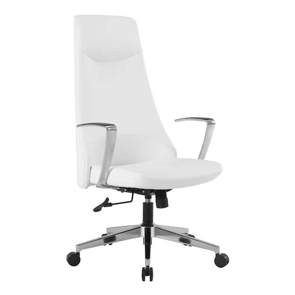 Office Star Antimicrobial Vinyl Adjustable High Back Office Desk Chair with  Fixed Padded Aluminum Arms and Chrome Base, Dillon Steel