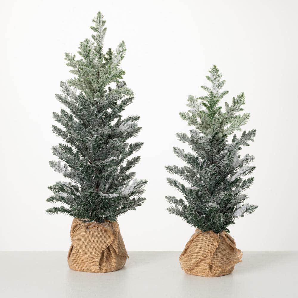 Sullivans 25 In. And 20.5 In. Snowy Pine Tree In Burlap - Set Of 2 