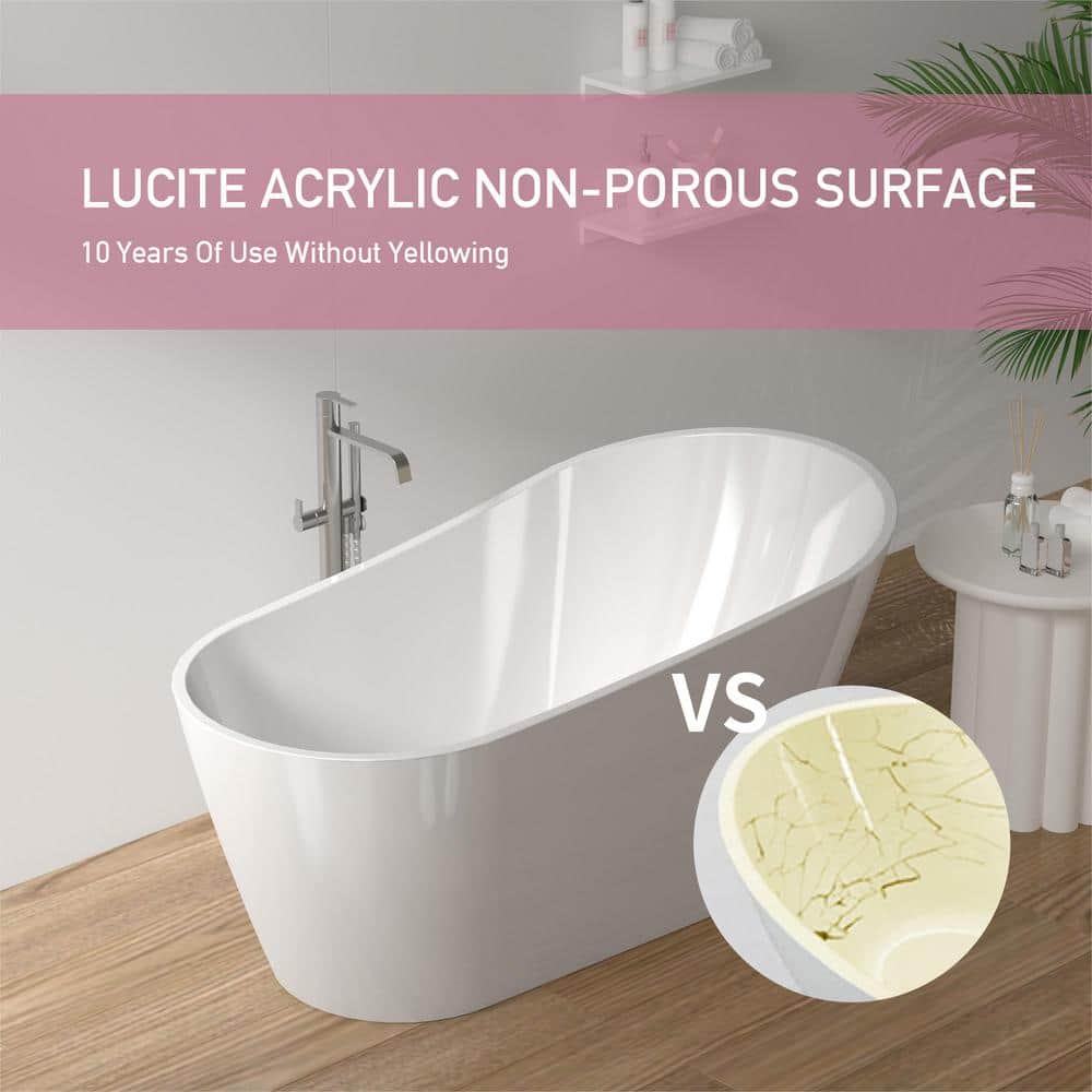 63'' Glossy White Freestanding Acrylic Soaking Bathtub