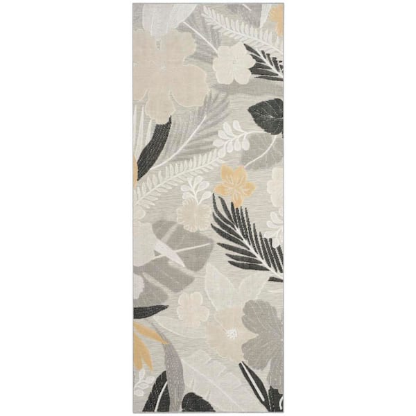 Suncoast Grey 2 ft. x 6 ft. Floral Contemporary Runner Area Rug