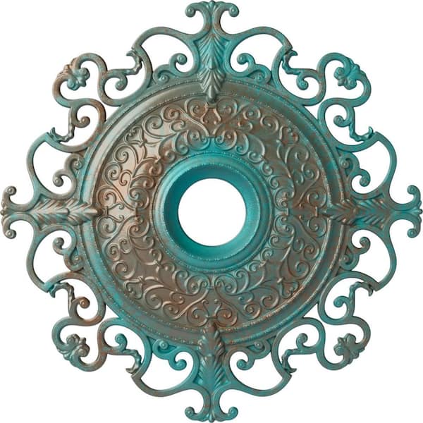 Ekena Millwork 2-7/8 in. x 38-3/8 in. x 38-3/8 in. Polyurethane Orleans Ceiling Moulding, Copper Green Patina