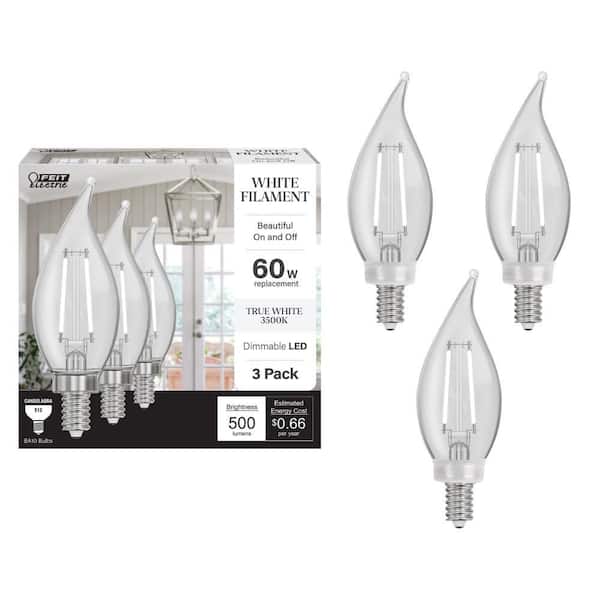 Feit Electric 60-Watt Equivalent B10 E12 Candelabra Dim White