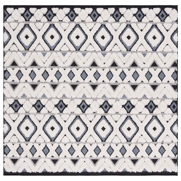 Cottage Ivory/Dark Gray 7 ft. x 7 ft. Diamond High-Low Indoor/Outdoor Square Area Rug