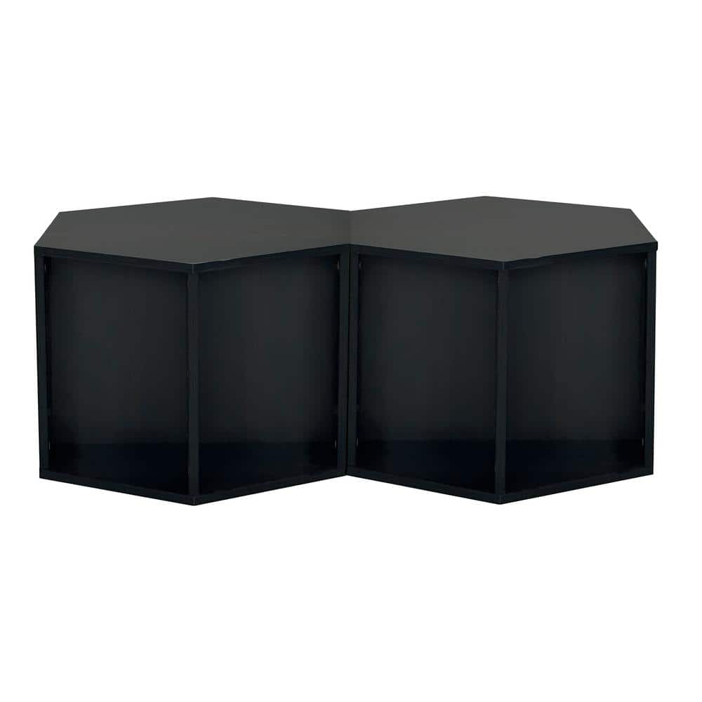 47.24 in. Black Brown Hexagonal MDF Coffee Table with Open Storage, Multifu