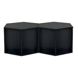 47.24 in. Black Brown Hexagonal MDF Coffee Table with Open Storage, Multifunctional End Side Table Nightstand, Set of 2