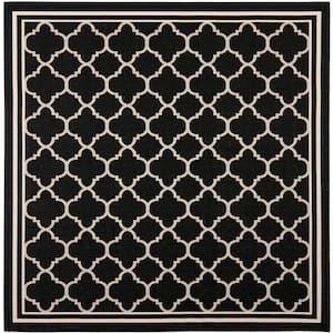 Courtyard Black/Beige 7 ft. x 7 ft. Square Geometric Indoor/Outdoor Patio  Area Rug