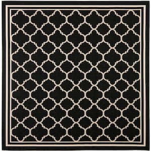Courtyard Black/Beige 8 ft. x 8 ft. Square Transitional Geometric Indoor/Outdoor Patio Area Rug