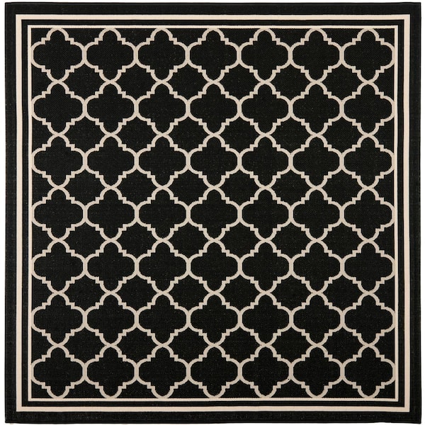 SAFAVIEH Courtyard Black/Beige 8 ft. x 8 ft. Square Transitional Geometric Indoor/Outdoor Patio Area Rug