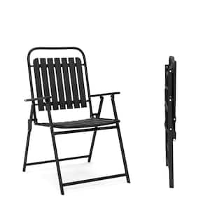 Black Metal Folding Outdoor Dining Chair Set of 2, Outdoor Lawn Chairs, Portable Dining Chairs for Yard