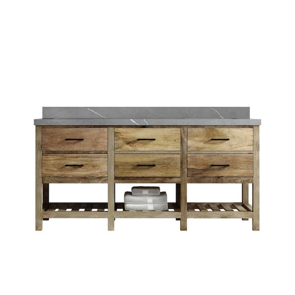 Willow Collections Parker Mango 72 in. W x 22 in. D x 36 in. H Double Sink Bath Vanity in Natural Mango with 2 in. Piatra Quartz Top