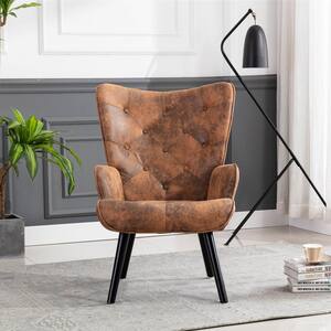 Modern Coffee Microfiber Fabric Upholstery Metal Frame Accent Arm Chair Leisure Chair with Solid Wood Legs