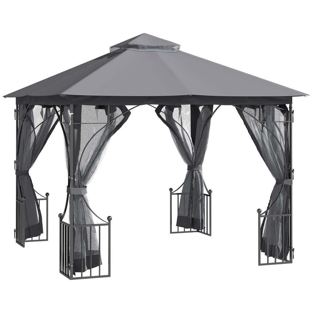 OutSunny 10 ft. x 10 ft. Grey Patio Gazebo Canopy Outdoor Pavilion with ...