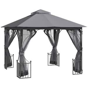 10 ft. x 10 ft. Grey Patio Gazebo Canopy Outdoor Pavilion with Mesh Netting SideWalls