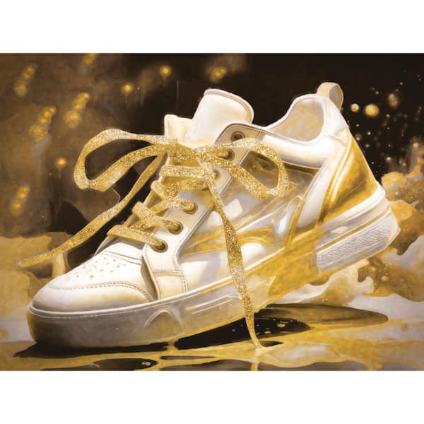Splashy Gold Women's Sneakers by Grotto Studios 1 Piece Unframed Graphic Print Abstract Poster Art Print 18 in. x 24 in.