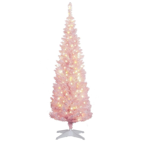 Pink 5 ft. Pencil Pre-lit Christmas Tree with 294 Tips and 160 LED Lights