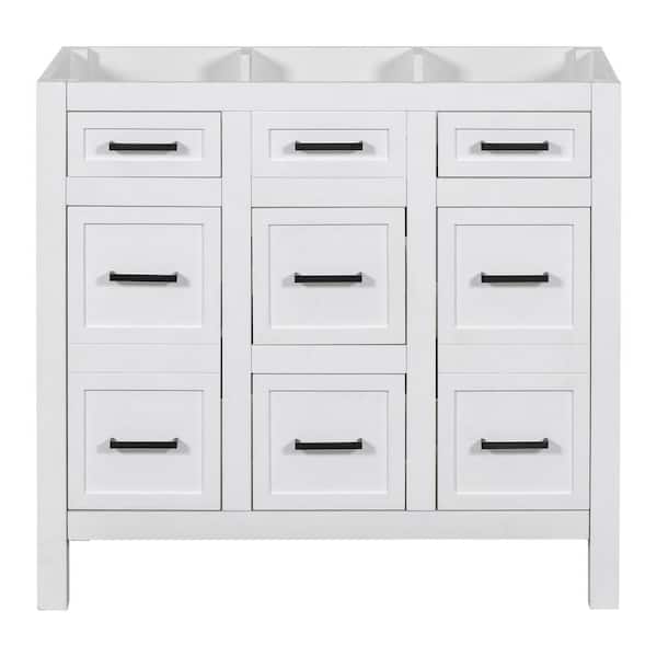 Aoibox 35.4 in. W x 17.8 in. D x 33 in. H Bath Vanity Cabinet without Top in White with 4-Drawer and 2-Door