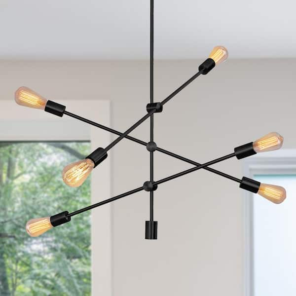 6-Light Black Unique Modern Linear Chandelier Pendant