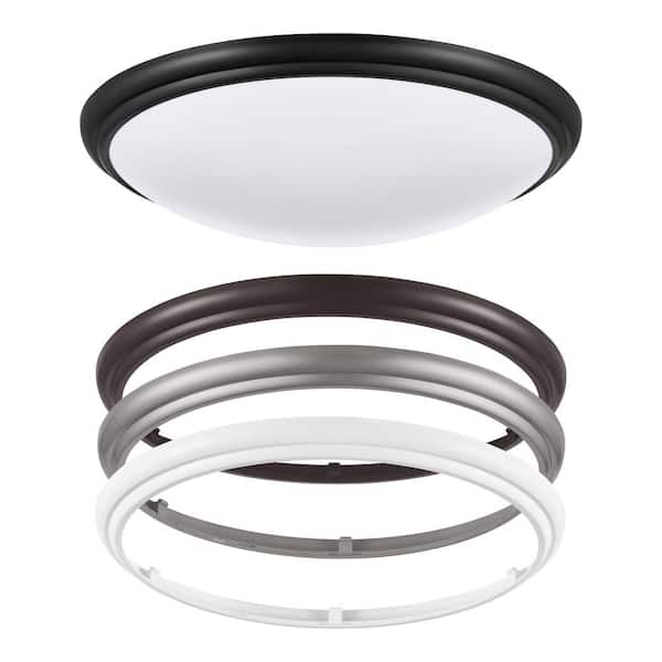 12 in. Indoor White, Black, Brushed Nickel and Bronze Adjustable CCT LED Flush Mount with Interchangeable Trims