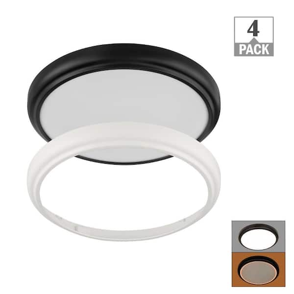 15 in. White Round LED Flush Mount with Night Light and Interchangeable Black Trim 1500 Lumens Adjustable CCT (4-Pack)