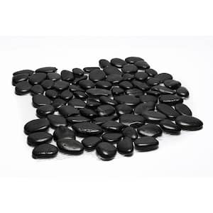 12 in. x 12 in. Black Mid-Polish Pebble Stone Floor and Wall Tile (5.0 sq. ft. / case)