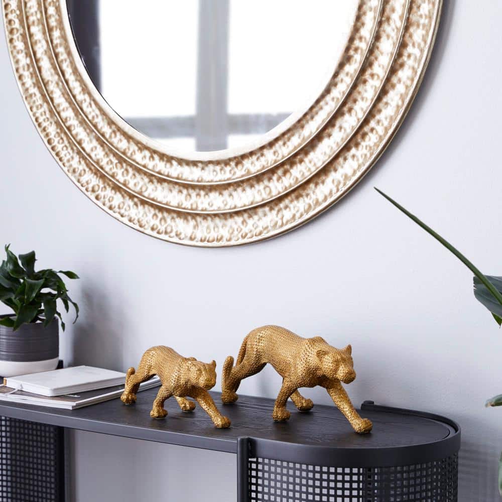 Elegant Gold Resin Leopard Statues Set of 2