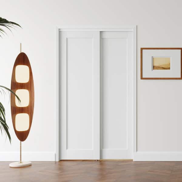 48 in. x 80 in. 1-Panel, MDF Solid Core, White, PVC Covering Pre-Assembled Double Panel Sliding Door with All Hardware