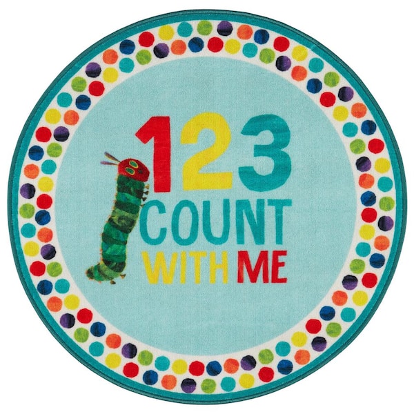 Eric Carle Elementary 123 Count with Me Blue/White 3 ft. Educational Round Area Rug